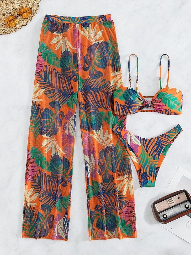 Badpakset met bloemenprint en open rug voor dames - 3-delige bikinitop en zwembroek met hoge taille - snel drogende polyester badkleding voor strand- en zwembadvakanties_voghion.com