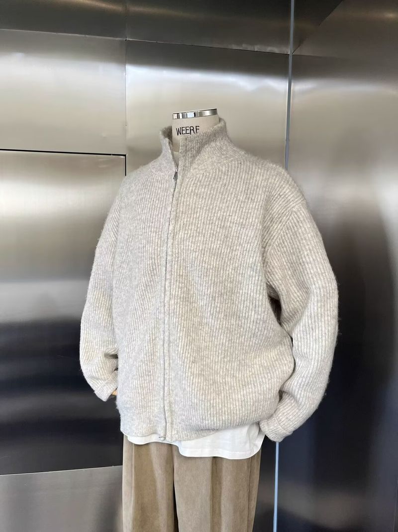 Cardigan da uomo in maglia premium con cerniera - Maglione comodo e ampio con collo alto per l'inverno, casual ed elegante (disponibile in grigio chiaro e nero)_voghion.com