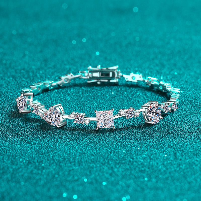 Bracciale da donna in argento puro con pietra Mosang irregolare, piccolo e popolare, placcato in oro PT950._voghion.com