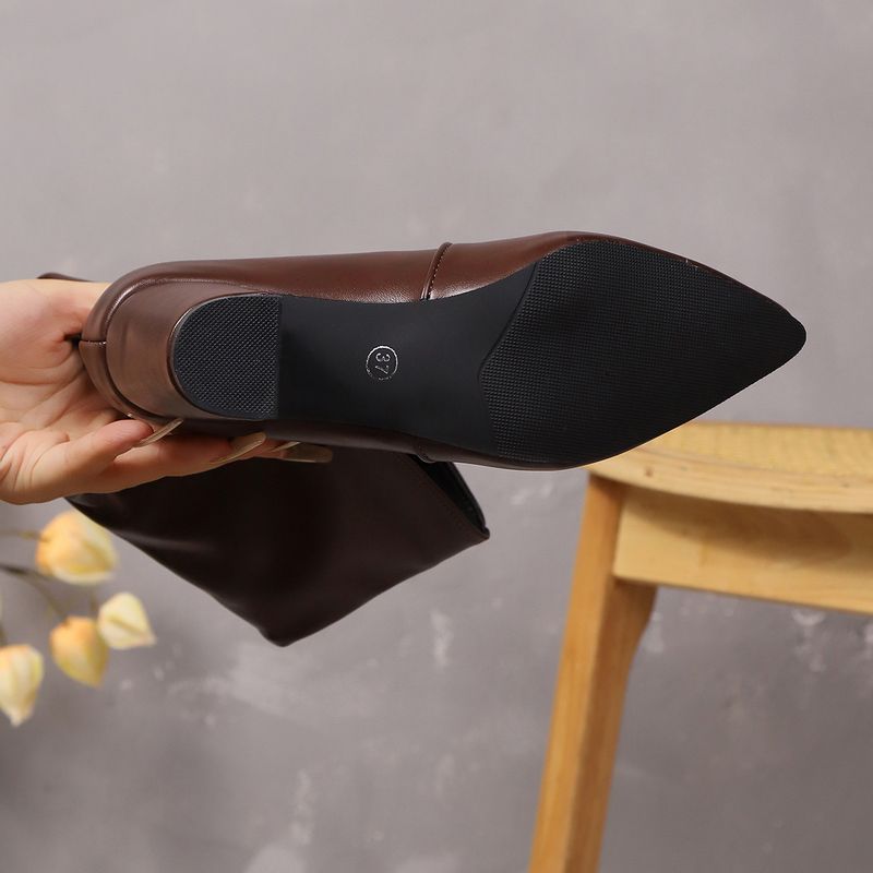 Modische kniehohe Stiefel mit hohem Absatz für Damen – spitze Zehenpartie, klobiger Absatz, gestapelte Stiefel zur Beinverlängerung, Größen 35–41, gestapelte Stiefel mit dickem Absatz_voghion.com