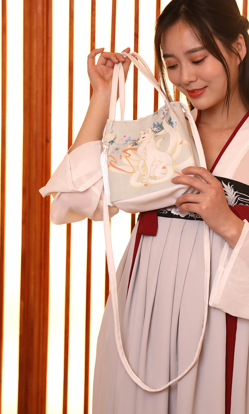 Antieke stijl literaire Hanfu tas, Chinese stijl een schouder bedrukte Hanfu tas, Crossbody Fairy kleine frisse stoffen tas, kleine vierkante tas_voghion.com