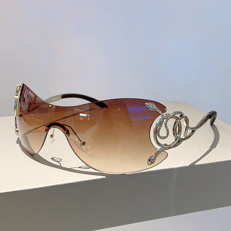 New Style Personality Fashion Frameless One-piece Snake Temple Tech Sense Y2K Quirky Sunglasses_voghion.com