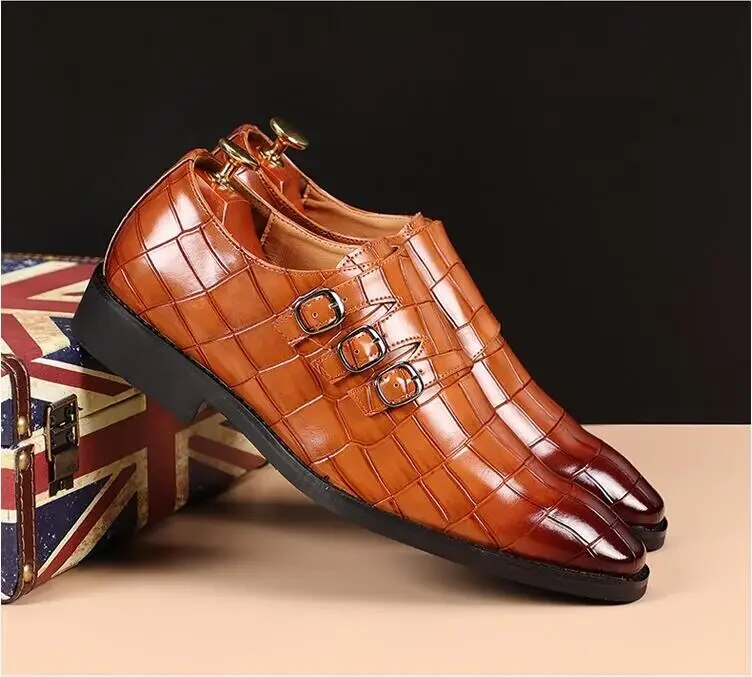 Cost performance Men's Casual Business Leather Shoes Mens Buckle Square Toe Dress Office Flats Men Fashion Wedding Party Oxfords EU Size_voghion.com