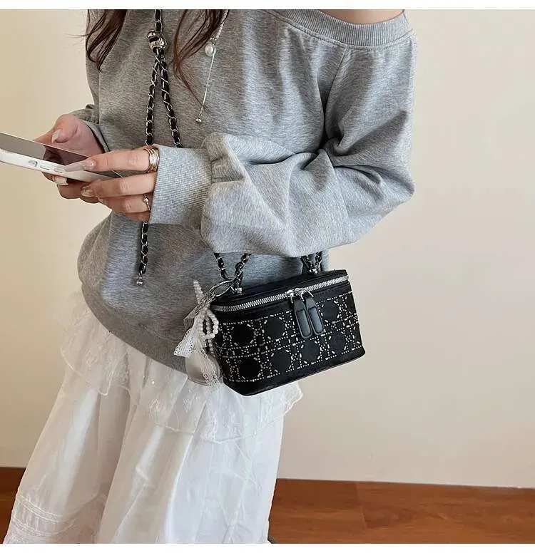 Borsa a tracolla piccola quadrata semplice in stile coreano, con catena di alta qualità, per donna, estiva_voghion.com