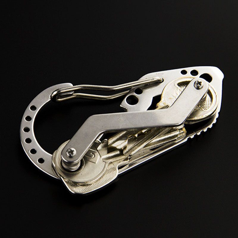 Portable EDC Tool Outdoor Multi-Hole Carabiner Multifunctional Stainless Steel Mini Keychain Camping Gadget_voghion.com