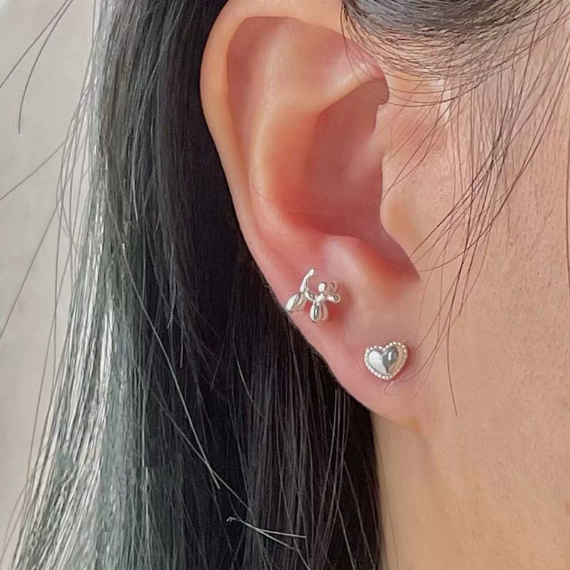 Tiqi Pure Sier Sweet Compact Heart-shaped With Feminine Temperament, Simple Niche Peach Heart Ear Hole E, And_voghion.com