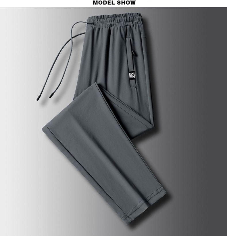 Large Size Casual Pants Men's Summer New Ice Silk Air-conditioning Pants Solid Color Quick-drying Pants High Elastic Breathable Sports Trousers_voghion.com