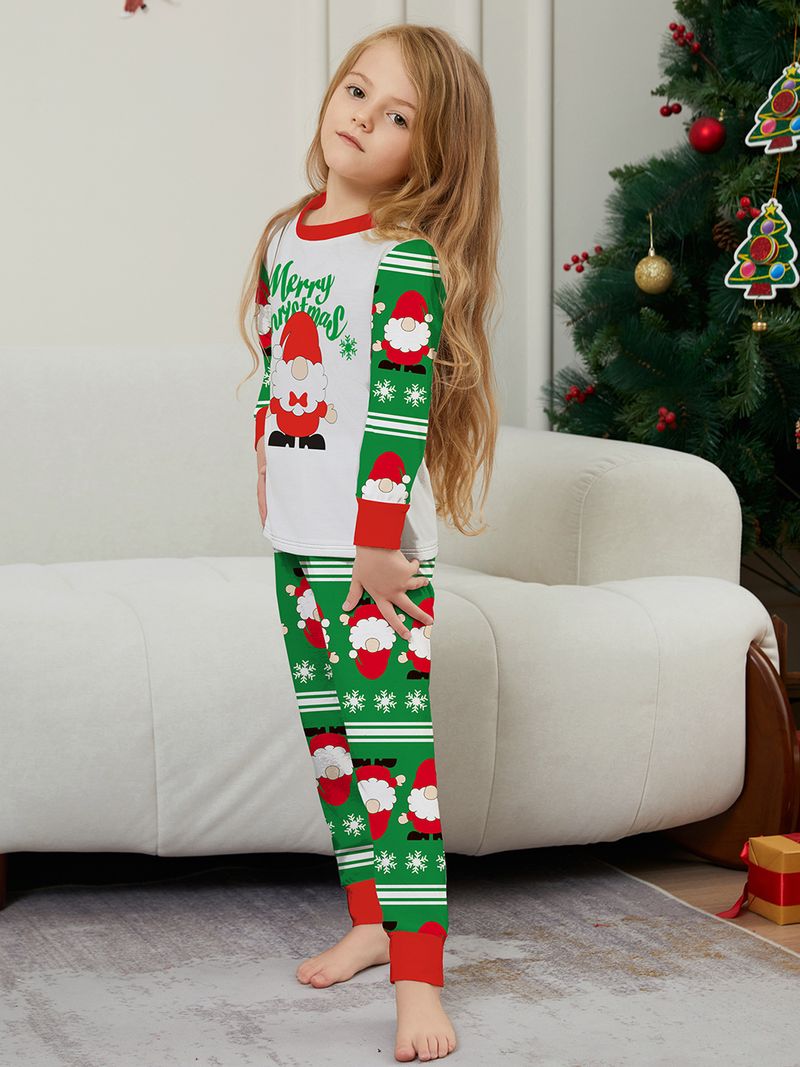 Weihnachtliches Familien-Pyjama-Set – Weihnachtsmann, Schneeflocke und Buchstabendruck – Gemütliche Nachtwäsche für die Feiertage für Erwachsene, Kinder und Haustiere_voghion.com