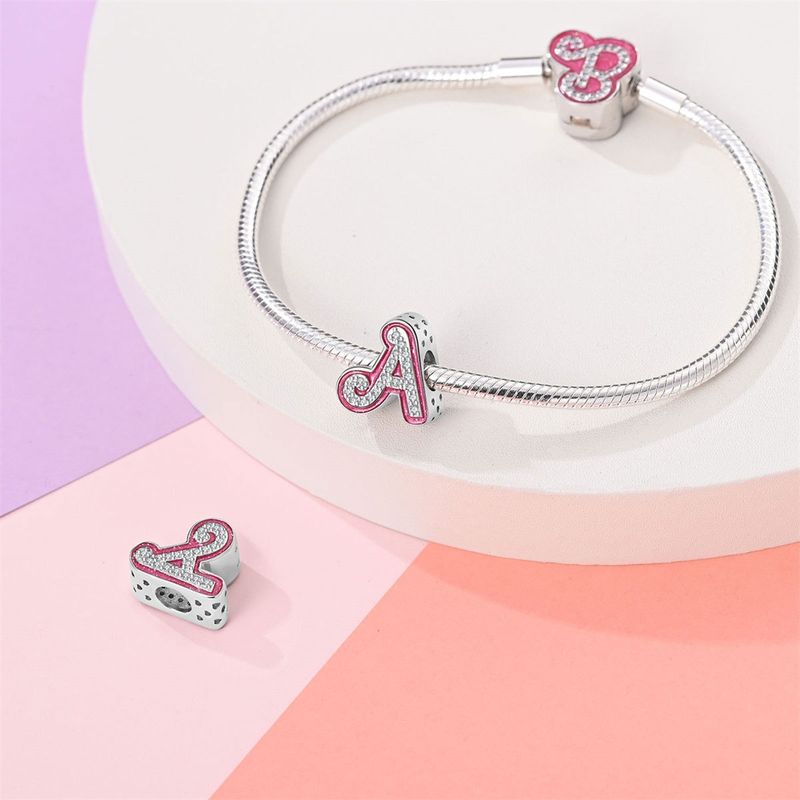 Damenschmuck Rosa Englischer Buchstabe Anhänger Perlen DIY Schmuck Zubehör Armband Kupfer plattiert 925 Silber_voghion.com