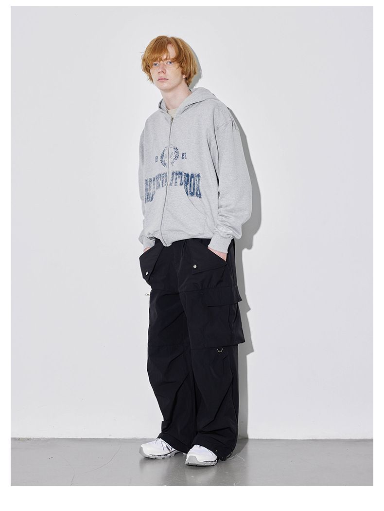 Vintage pound vintage outlets do old effect print loose zip hoodie per uomo nuovo autunno e inverno_voghion.com