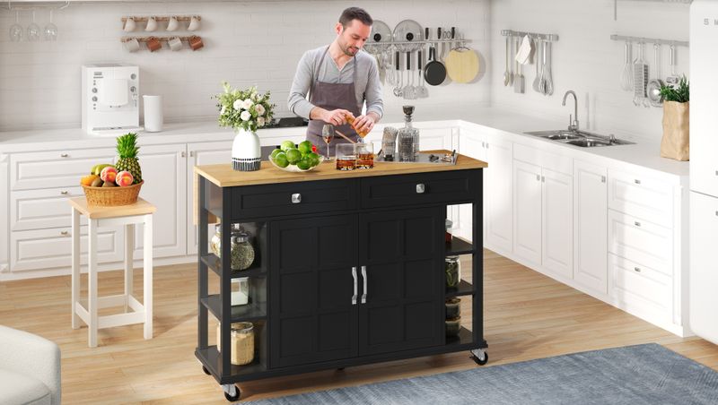 Küchenwagen Mit Klappbarer Platte, 120×65 Cm, 2 Schubladen, Rollen Für Küche & Wohnzimmer_voghion.com