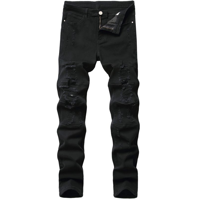 Men's Black Jeans Slim Elastic Slim Fit Men's Pants Trendy Ripped Washed Men's Pants _voghion.com