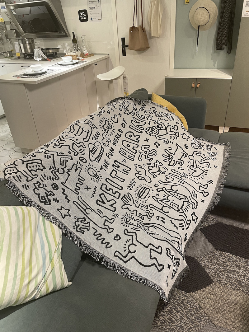 Homeware Keith Haring, Schwarz-Weiß-Graffiti-Meister Keith Haring Sofadecken-Dekoration_voghion.com