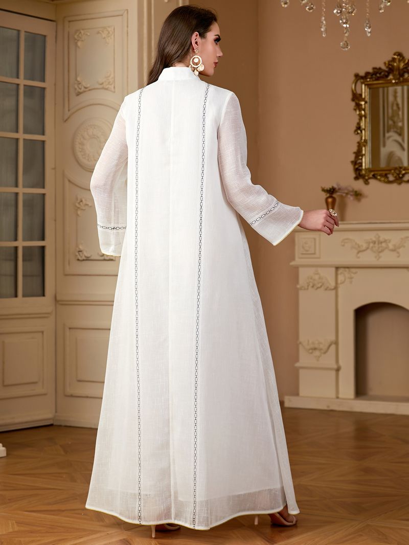 Women's Clothing Muslim Middle East Sleeved Abaya Sequined Long Skirt Saudi Arabia Dubai Dress_voghion.com