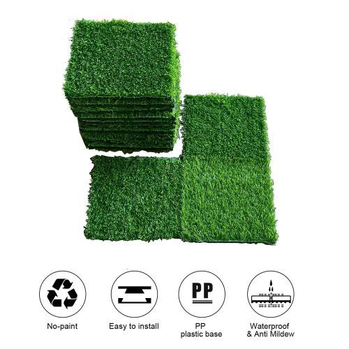 Artificial Grass Turf Tiles Interlocking Set Of 35pcs, Grass Tiles Self-draining For Pet Indoor/Outdoor Flooring Decor, 12x12in_voghion.com