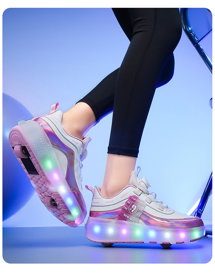 Kids Shoes New running shoes, girls' roller skates, small four-wheel detachable walking invisible luminous shoes_voghion.com