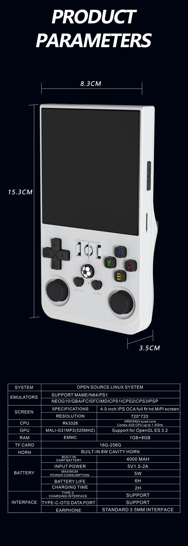 Console portátil OEM de 64 GB e 128 GB R com tela grande de 364,0 polegadas e reprodutor de jogos clássico integrado de 22.000 jogos_voghion.com