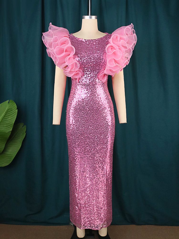 Women's Clothing new style fantasy sequin round neck dress sexy celebrity style sleeveless one step dress maxi dress_voghion.com