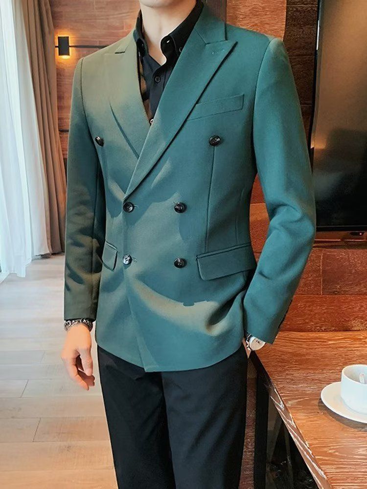 Dubbelrijs Casual Pak Jas Voor Heren Blazers Lente Herfst High-end Brits Zakelijk Trendy Afslankend Glad Silhouet_voghion.com