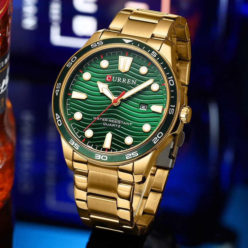Lässige, wasserdichte Quarzuhr für Herren mit Datumsfunktion, rundem, großem Zifferblatt, Edelstahlarmband, Mineralglas, modische Armbanduhr für den Alltag_voghion.com