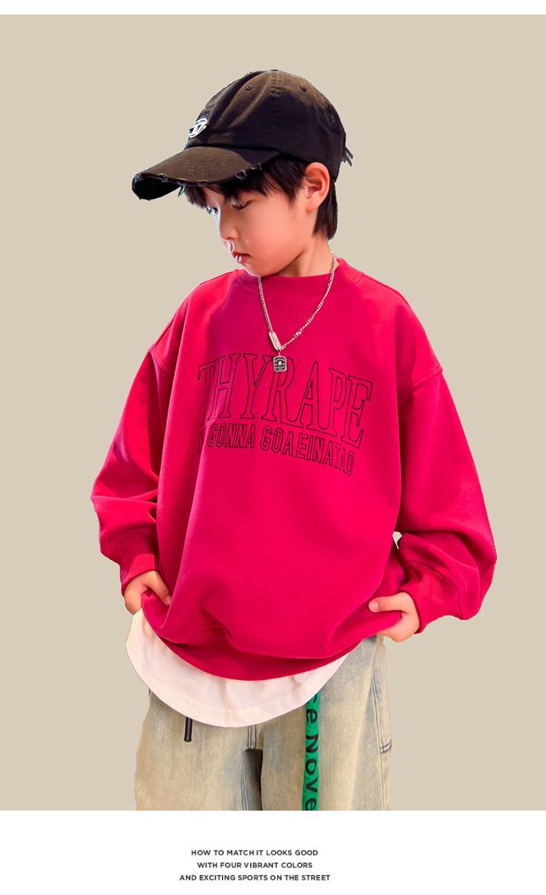 Trendy brand 2024 autumn new product letter embroidered boys' long sleeved Korean version children's hoodie trendy cool_voghion.com