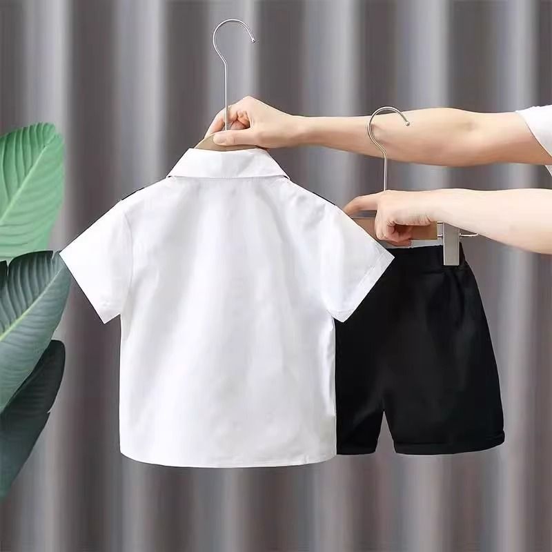 Kinderkleidung Sommeranzug Flugzeuguniform Hemd Krawatte Zweiteiliger Anzug Performance-Anzug_voghion.com