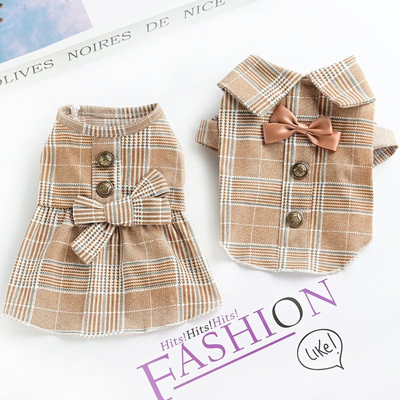 Vêtements pour petits chiots et bichons pour animaux de compagnie, tenue d'été, printemps, automne, mince, pour couple, chemise, jupe_voghion.com