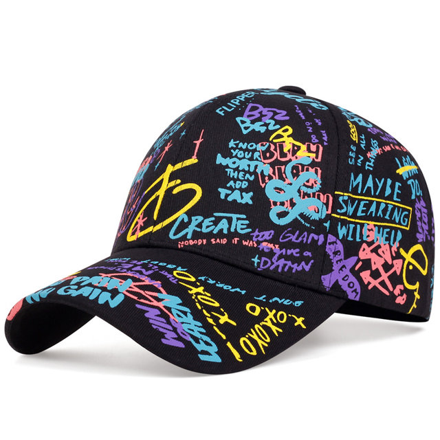 fashion Letter Baseball Cap Graffiti Sun Hip Hop Cap Visor Spring Hat Men Adjustable Snapback Cotton Cap For Women Men Hats_voghion.com