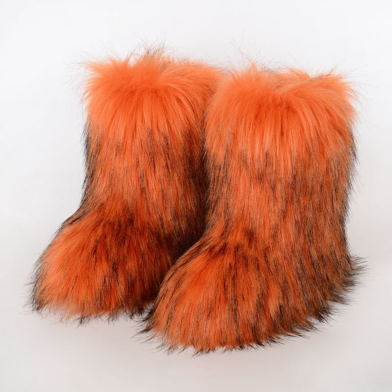 Waschbär Fuchs Y2K Schnee Mid-Calf Damen Winter Pelzstiefel_voghion.com