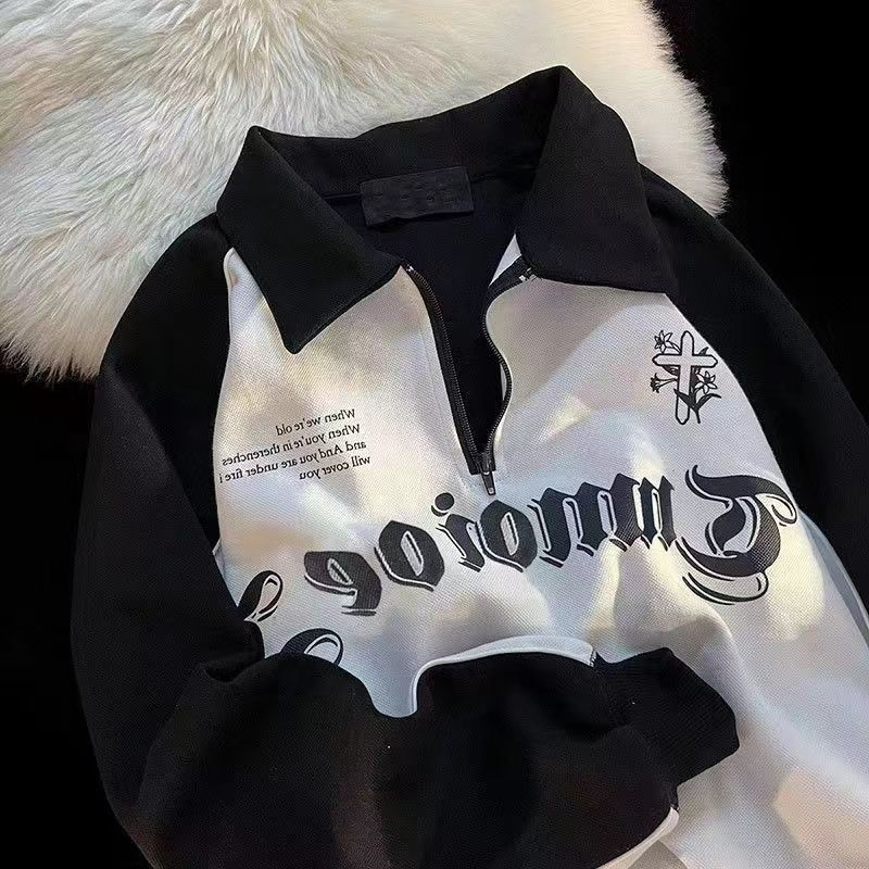 American retro street alphabet print ing stand collar sweater men and women spring and autumn tide brand sports top_voghion.com