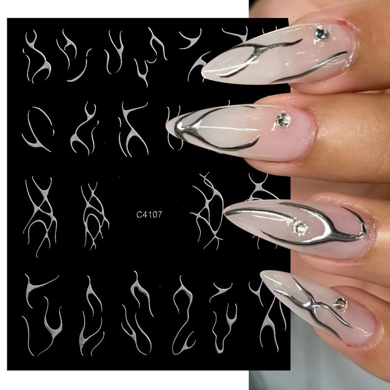 Neue Nagelaufkleber mit unregelmäßigen Linien – Y2K Grunge-Streifen | 3D-Klebe-DIY-Nagelkunst-Aufkleber für heiße Mädchen_voghion.com