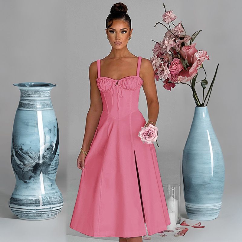Rochie de primăvară și vară europeană și americană, la modă, casual, cu dantelă, slim fit, cu fante, high end, pentru femei_voghion.com