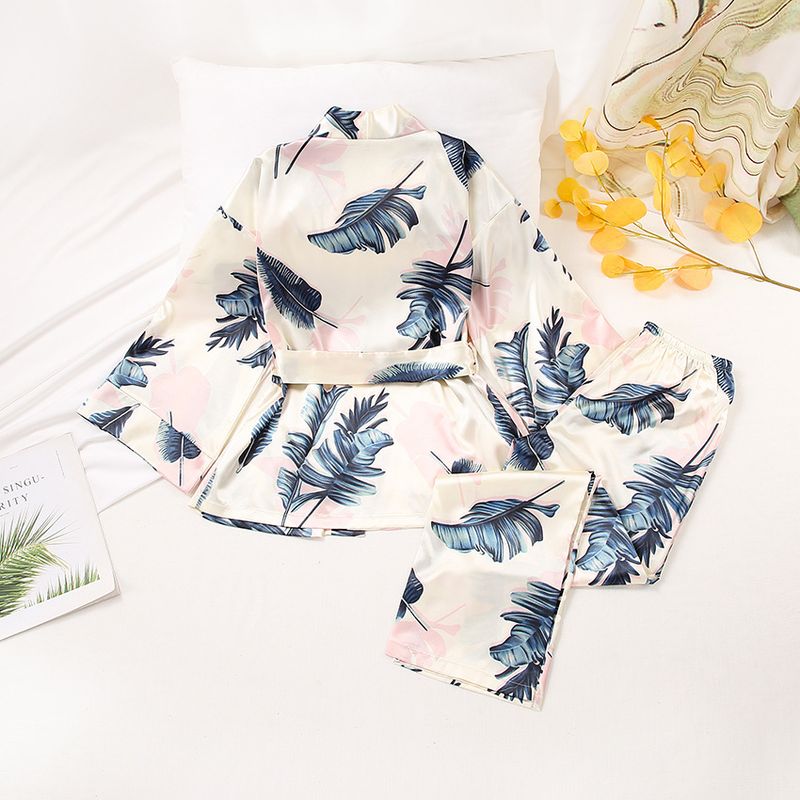 Cardigã de cetim feminino com renda, camisola e pijama de cor sólida, conjunto solto para casa_voghion.com