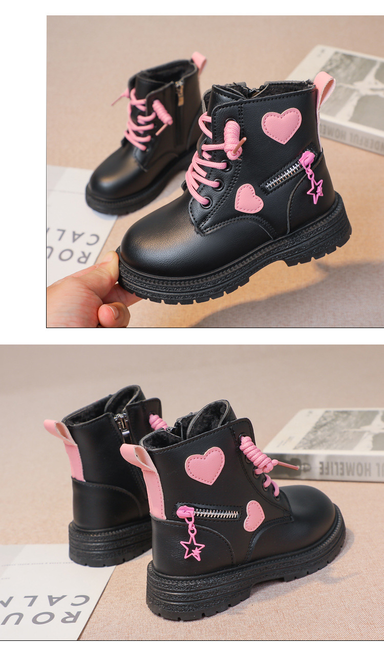 Doc Martens för flickor, varma och fleece stövlar för barn Höst/vinter Singelstövlar för flickor Fashion Princess Läderstövlar Trend_voghion.com