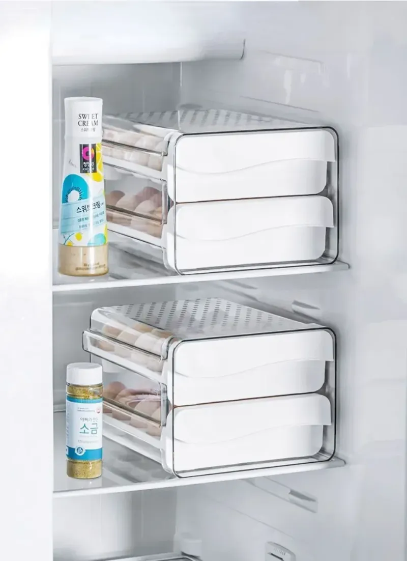 Portauova a scorrimento automatico, frigorifero, contenitore per uova, contenitore per uova, cassetto a doppio strato, cucina_voghion.com