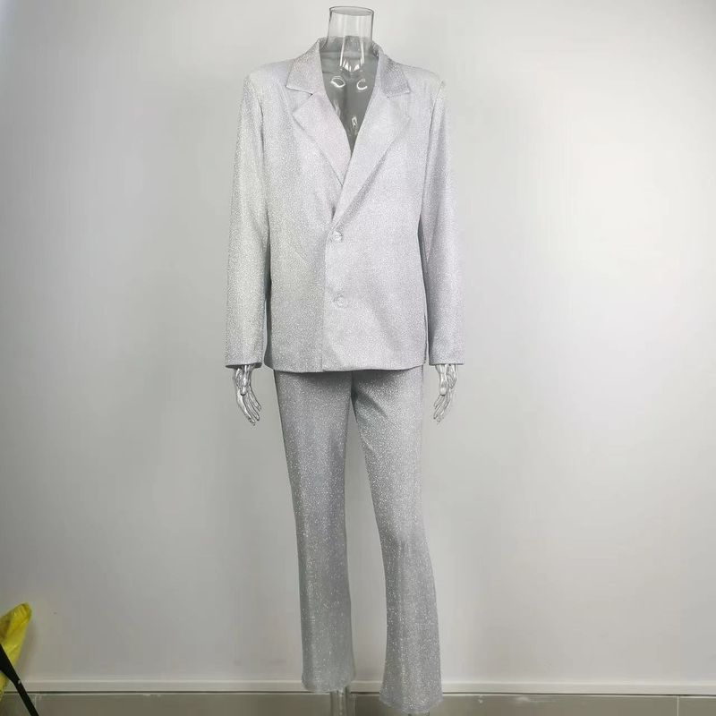 22 Frühlings- und Sommermode, glänzende Blazerjacke, Unterbekleidung, gerade Hose, Set 20220069_voghion.com