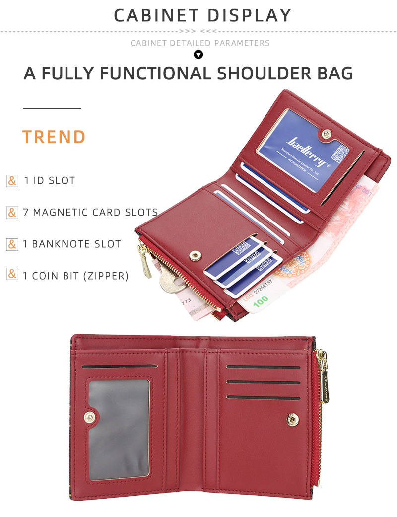 Baellerry Damen-Geldbörse im kurzen Stil, bedruckt, mehrere Kartenfächer, Münzgeldbörse mit Druckknopf, modischer Kartenhalter mit Reißverschluss für Frauen_voghion.com