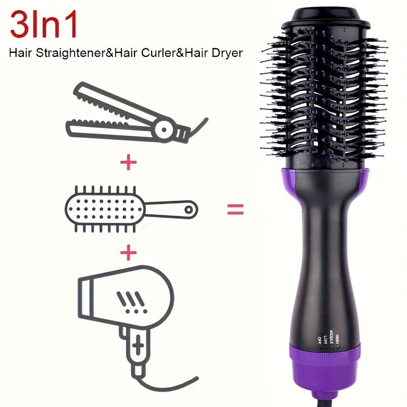 2-in-1 Hair Dryer & Volumizer Brush, Adjustable Temperature Settings, Wet And Dry Use Hot Air Comb For All Hair Types, Multi-functional Styling Tool F_voghion.com
