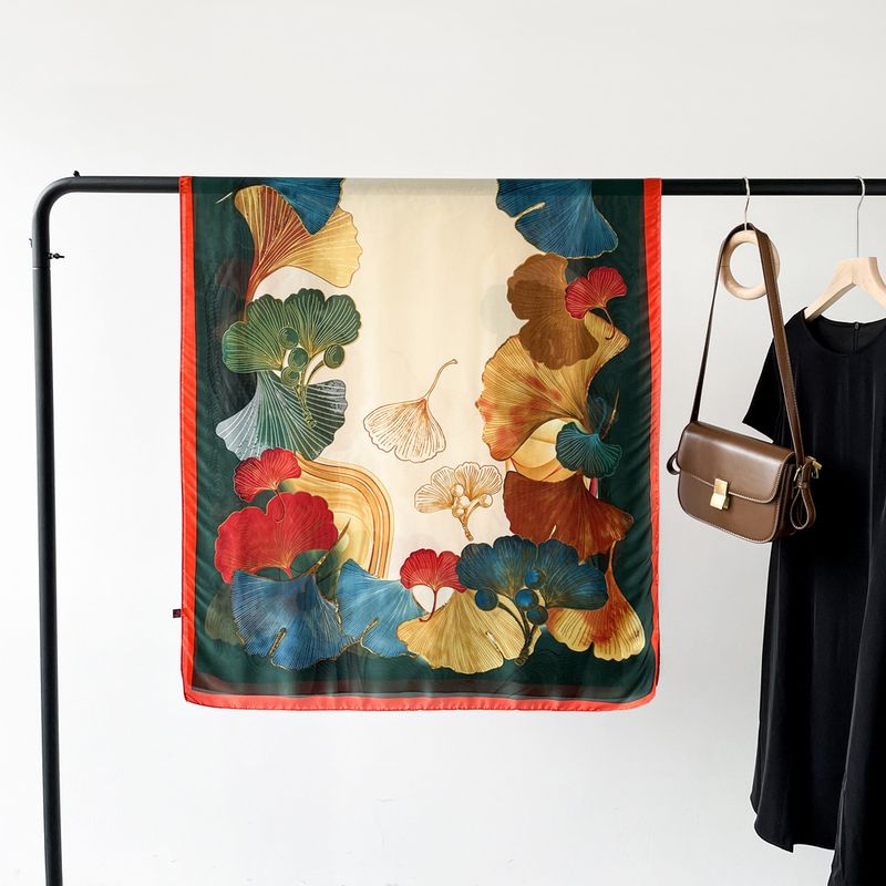 Frühling und Sommer mittlere Länge mit Ginkgo-Design Simulation Seide, schöne Landschaft Satin, High-End-Textur Schal,_voghion.com