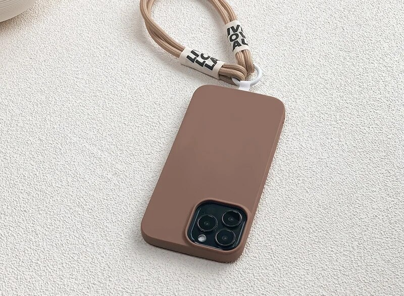 Crossbody Lanyard Strap Rope Cord Soft Case For iPhone 12 13 MiNi 11 Pro Max XS XR X 8 7 Plus SE 3 Brown Silicone Cover_voghion.com