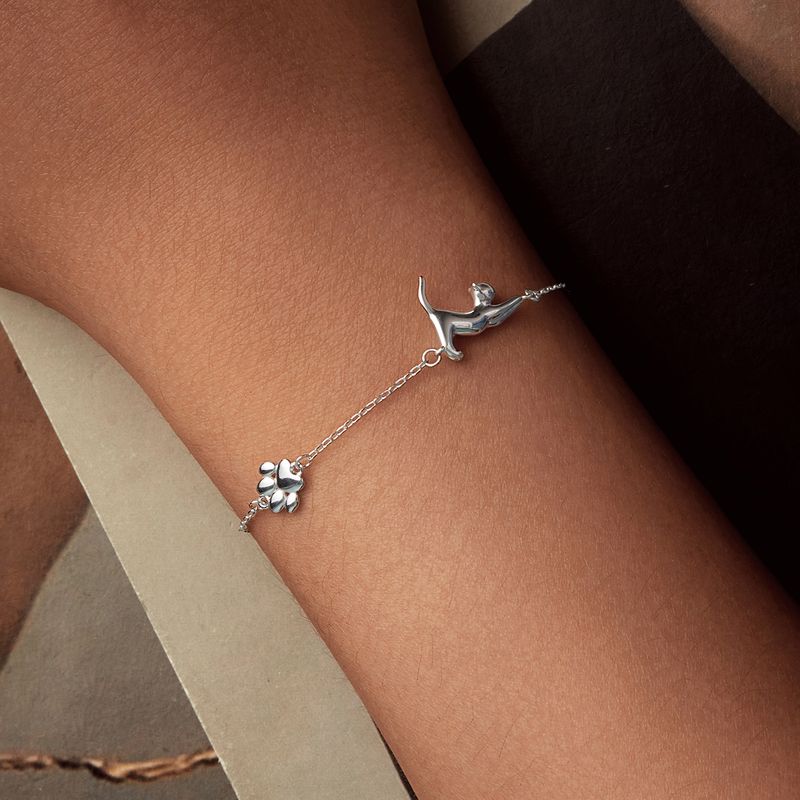 Bracciale con sagoma di gatto stravagante, bracciale in argento sterling 925 per donna_voghion.com