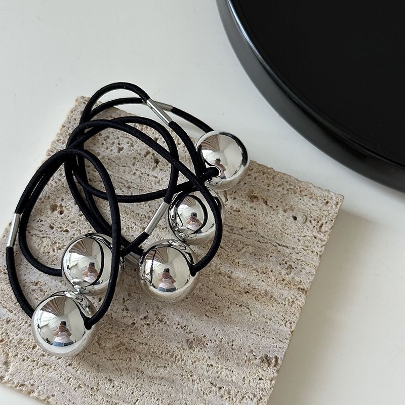Anello per capelli coreano semplice in argento con testa a sfera, elastico alto, coda di cavallo, mezza palla, accessori per capelli all'ingrosso_voghion.com