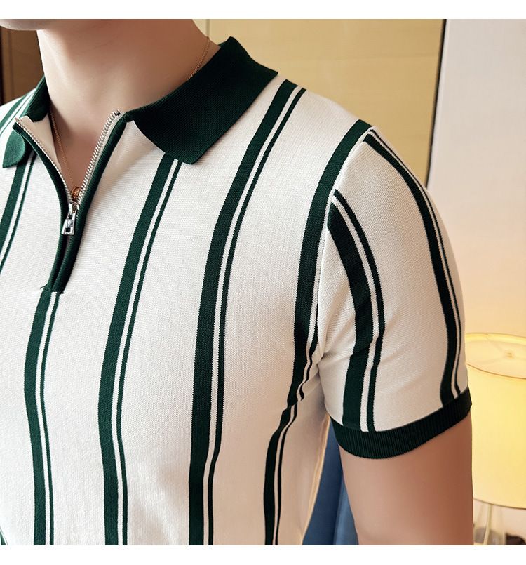 Herren-Poloshirt mit halbem Reißverschluss und Kontraststreifen – Leicht und atmungsaktiv für den Sommer | Schmales Reversdesign | Eleganter Stil_voghion.com
