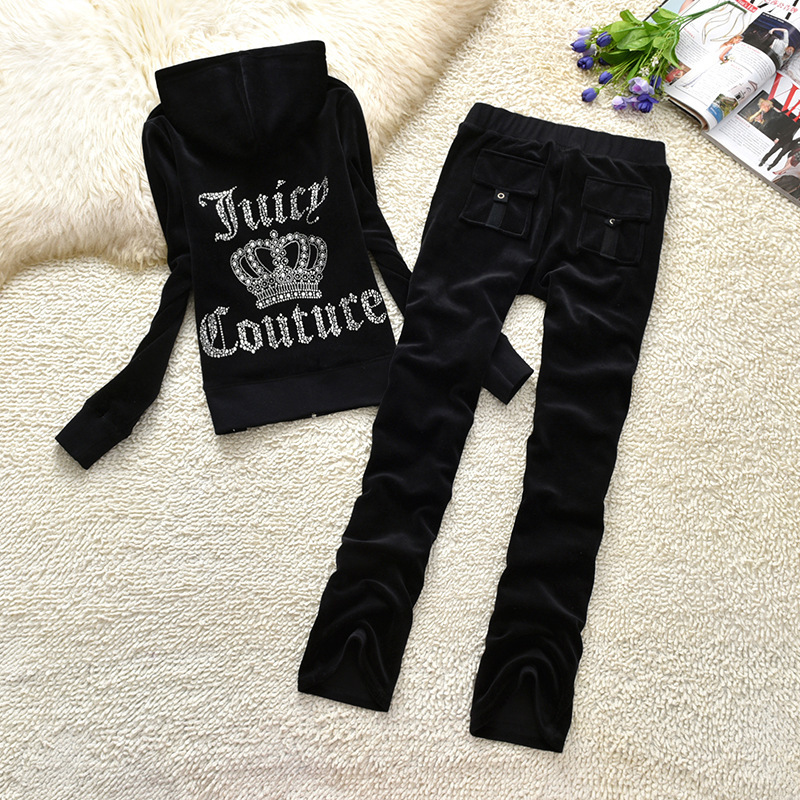 Set da donna in due pezzi sportivo casual con corona di velluto dorato autunno e inverno con lettere di diamanti caldi_voghion.com