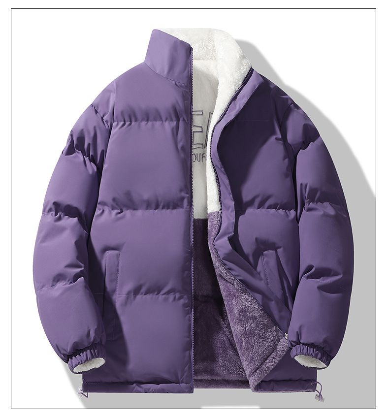Reversible Fleece-Lined Puffer Jacket – Unisex Stand Collar Coat (Black/Matcha/Khaki/Pink/Purple, XS-4XL)_voghion.com