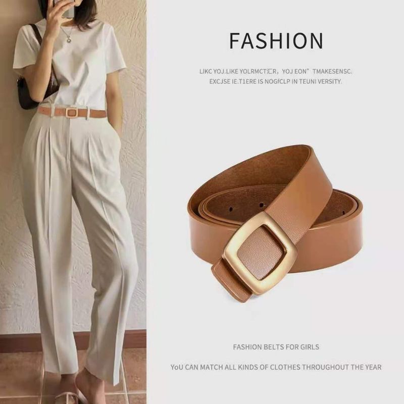El nuevo cinturón de piel auténtica sin capas para mujer es versátil y minimalista, con un cinturón de mezclilla informal._voghion.com