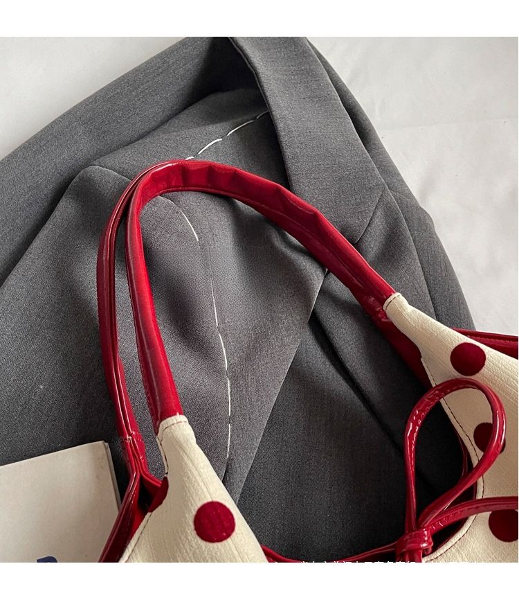 Canvas Commuter Shoulder Bag Women's Polka Dot Tote Bag Large Capacity_voghion.com