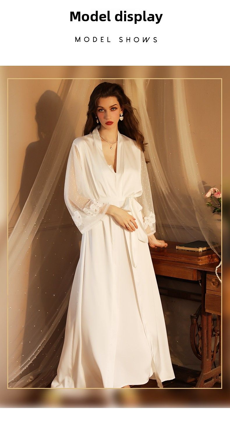 New Arrival! Sensuous Extended Satin Bathrobe Nightgown - Long-Sleeved Pajamas For Women's Luxurious Lounging_voghion.com