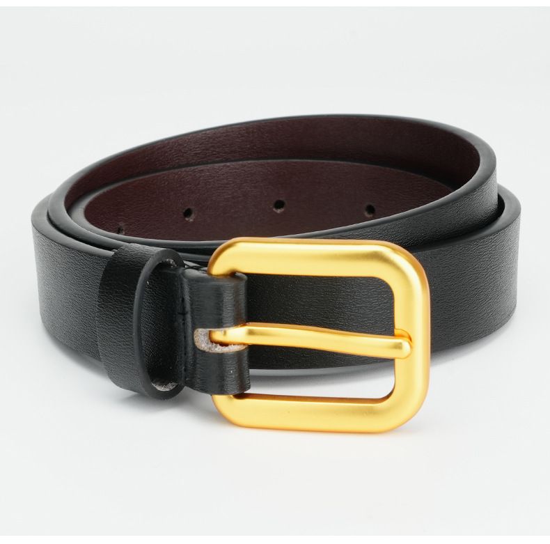 Cinturón de piel de vaca pura con hebilla lisa y decoración versátil de doble cara para mujer_voghion.com