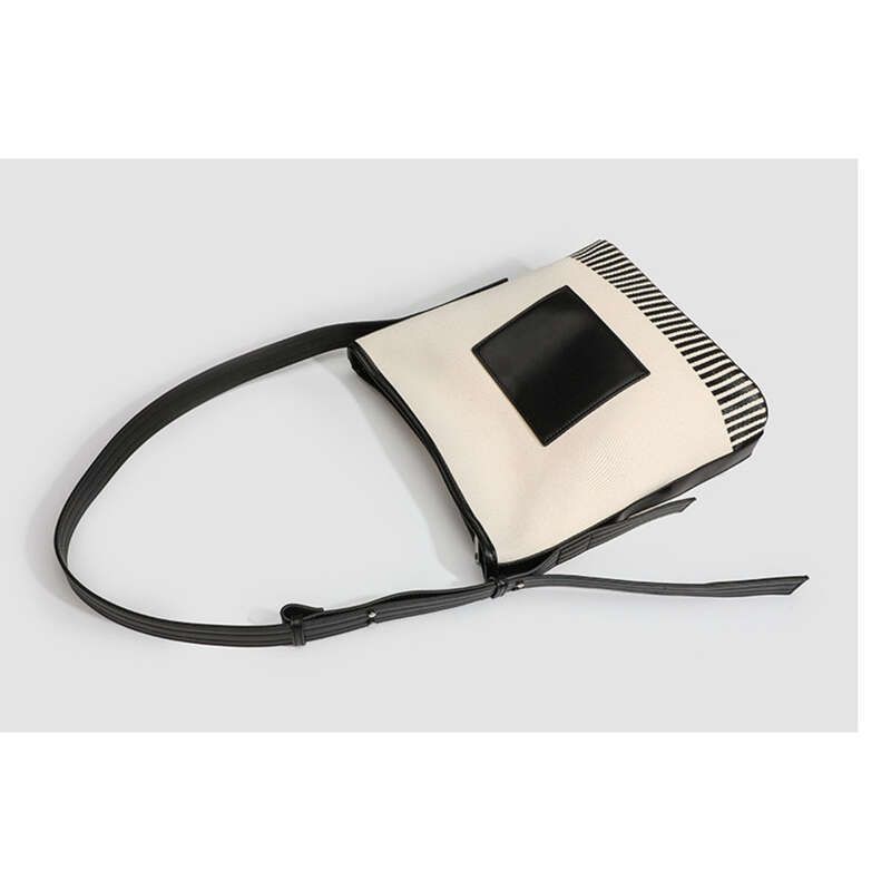 Bags 2025 New Niche Canvas Splicing Large Bucket Wide Strap Fashionable Hundred Stripes Shoulder Bag_voghion.com